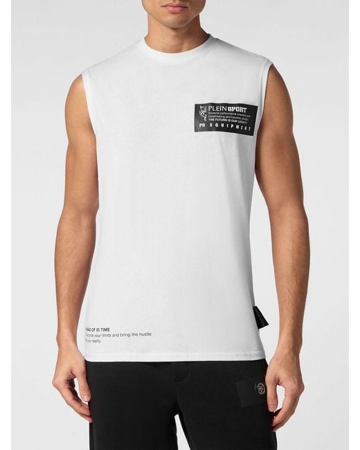 Philipp Plein White Slim Fit Cotton Tank Top With Contrast Logo Print for men