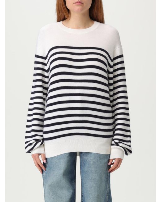 Khaite Blue Cashmere Striped Crewneck Sweater