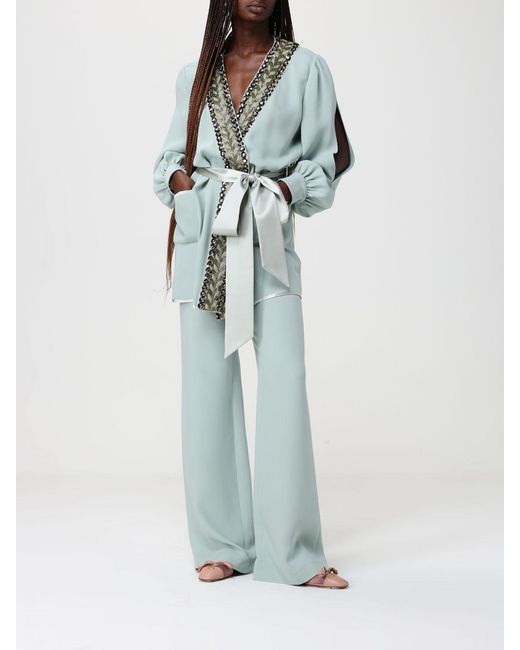 Valentino Blue Silk Palazzo Trousers