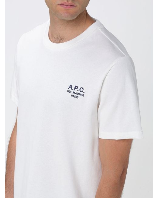 A.P.C. White Contrasting Printed Logo Short-Sleeved Cotton T-Shirt for men