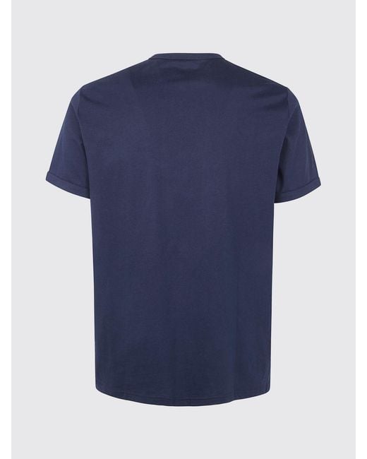 Fred Perry Blue Cotton T-Shirt With Embroidered Logo for men