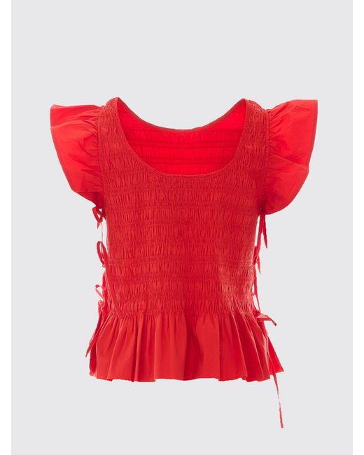 Ganni Red Sleeveless Ruched Top