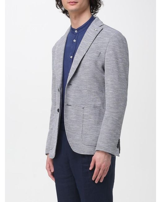 Manuel Ritz Gray Cotton And Linen Single Breasted Blazer for men