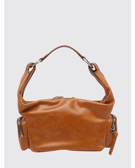 MARGE SHERWOOD Brown Smooth Calfskin Leather Hobo Bag With Double Zip Closure