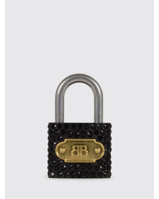 Balenciaga White Padlock Metal Keychain With Set Rhinestones