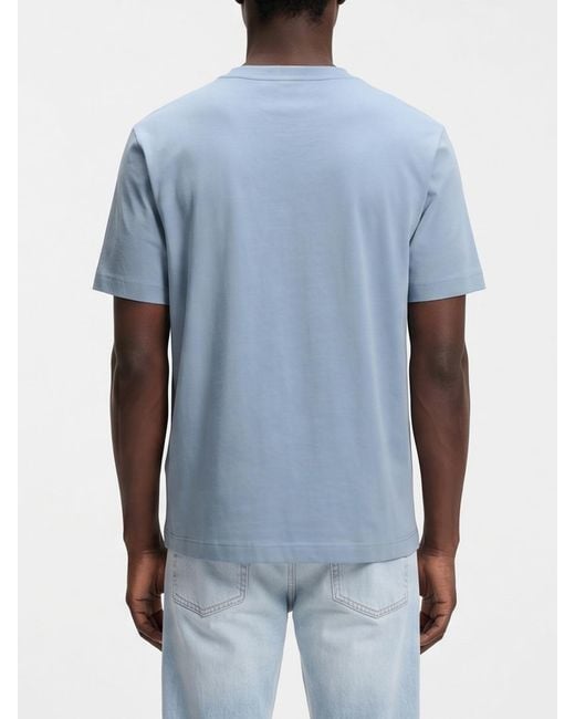 Boss Blue Crew Neck Stretch-Cotton T-Shirt With Contrast Chest Logo for men