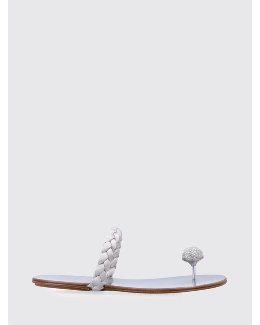 Pedro Garcia White Pipa Woven Satin Thong Sandals With Swarovski Crystals