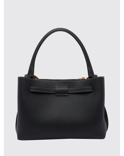 Tod's Black Small Grained Leather Shoulder Bag With T Timeless Logo