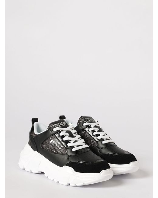 Versace Jeans Couture Black Leather And Lurex Mesh Sneakers