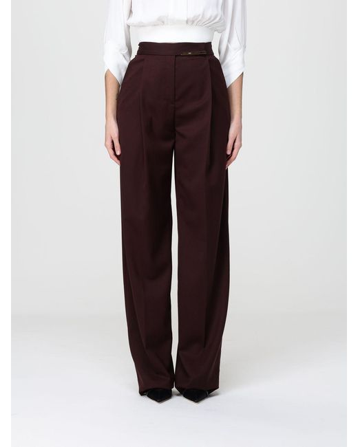 Elisabetta Franchi Brown Virgin Wool Blend Wide Leg Trousers