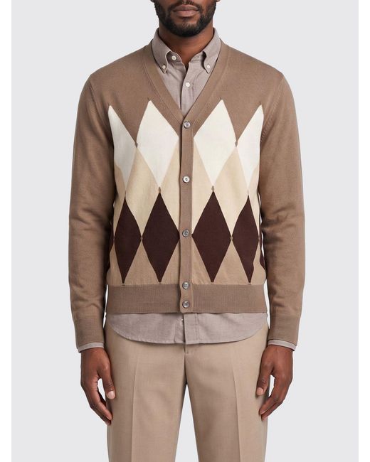 Ballantyne Natural Diamond Pattern Cotton And Cashmere Cardigan for men
