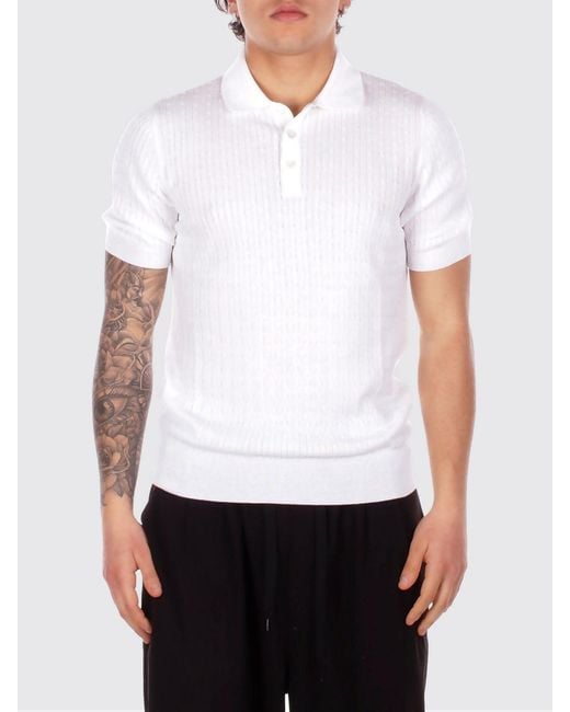 Tagliatore White Cotton Knit Polo Shirt for men