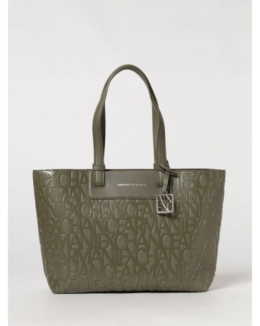 ARMANI EXCHANGE Green Grained Synthetic Leather Tote Bag With Embossed Logo