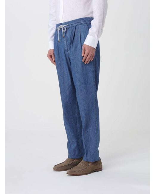 Brunello Cucinelli Blue Cotton Drawstring Trousers for men