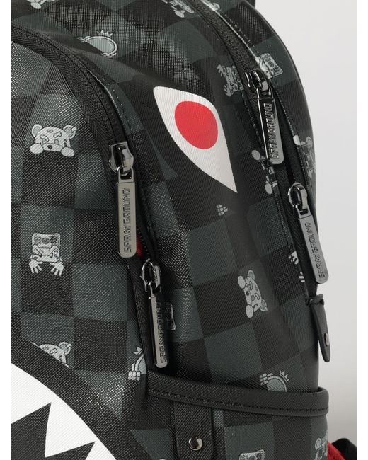 Sprayground Gray Saffiano Coated Cotton Check Backpack With Printed Logo for men