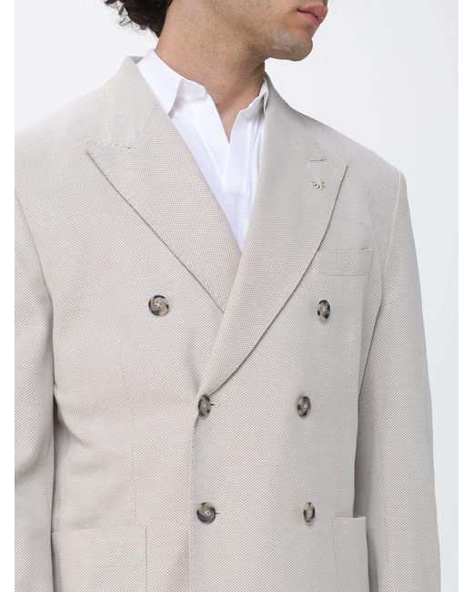 Manuel Ritz Gray Double-Breasted Cotton Blazer With Peak Lapels And Patch Pockets for men