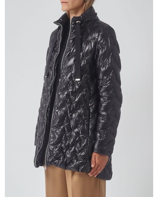 Herno Gray Slim Fit Long Quilted Nylon Puffer Coat With High Neck And Zip
