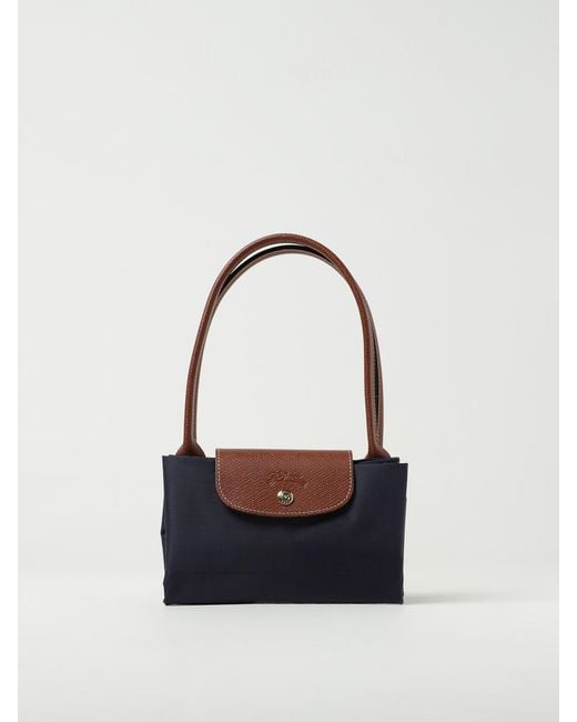 Longchamp Blue Le Pliage Original M Nylon And Grained Leather Bag