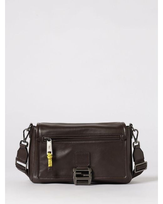 Fendi Gray Flux Messenger Calfskin Leather Bag for men
