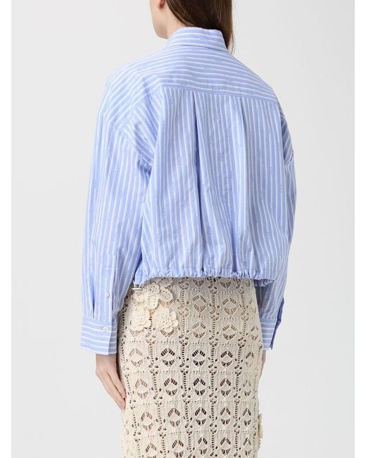 Pinko Blue Classic Cotton Shirt With Drawstring