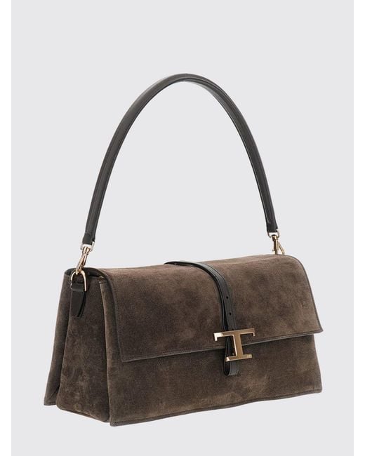 Tod's Gray Flap T Timeless Suede Calfskin Shoulder Bag