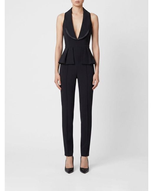 Elisabetta Franchi Black Slim Fit Long Jumpsuit With V-Neck And Ruffled Waist