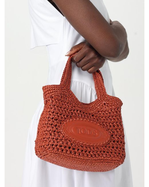 Tod's Red Crochet Raffia And Leather Bag