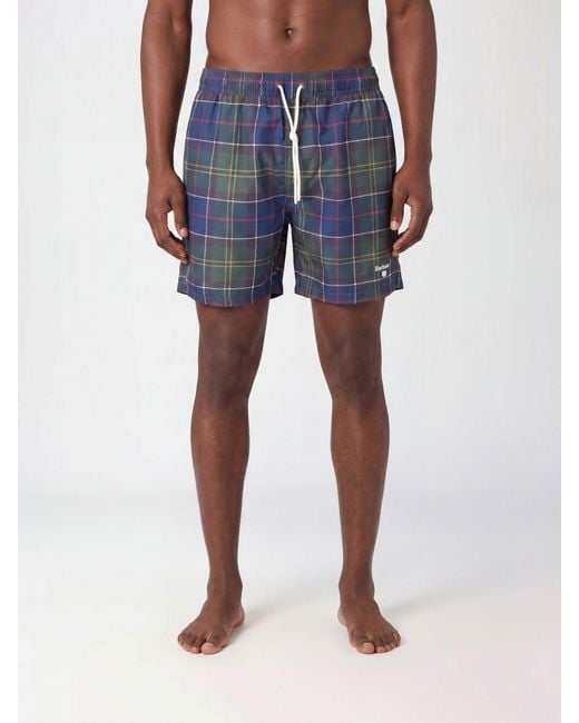 Barbour Blue Tartan Polyester Boxer Swimsuit for men