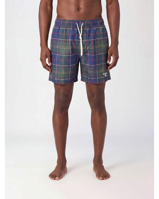 Barbour Blue Tartan Polyester Boxer Swimsuit for men
