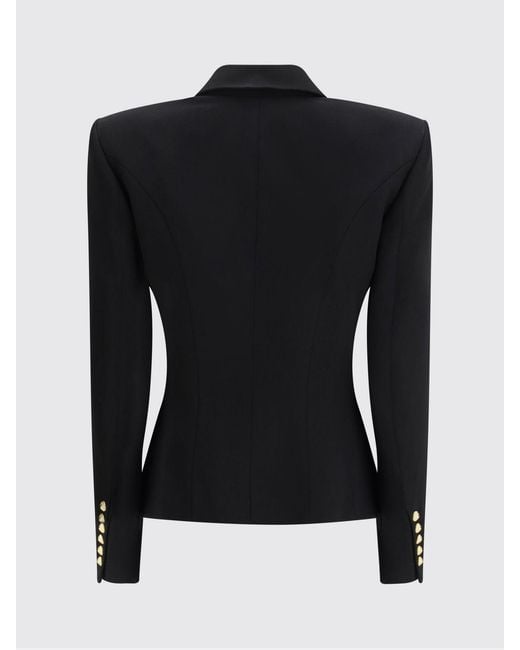Balmain Black Double-Breasted Wool Blazer With Embossed Buttons And Peak Lapels