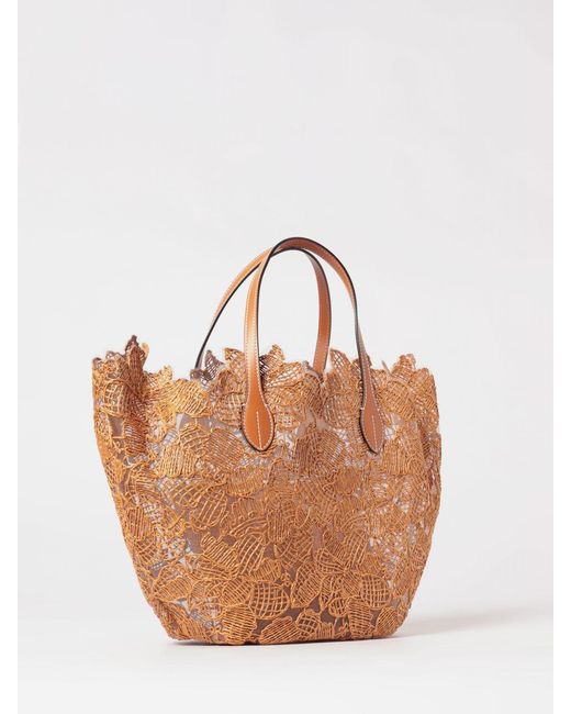 Ermanno Scervino Brown Embroidered Floral Motif Mesh Nylon And Raffia Bag Ermanno Scervino