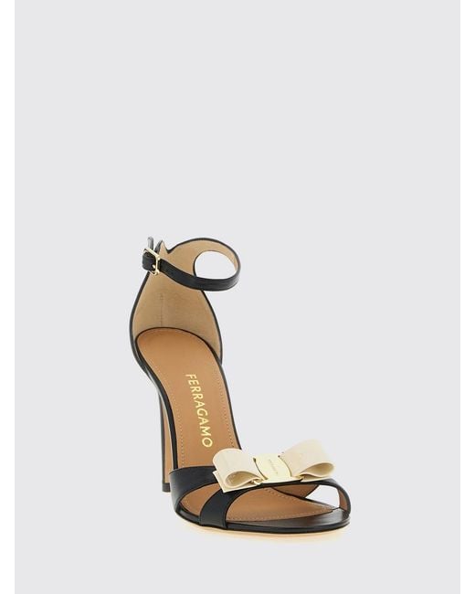 Ferragamo White Leather Sandal With Vara Bow