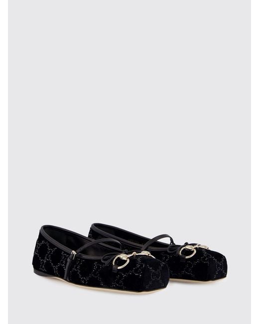 Gucci White Velvet Horsebit Ballerinas With Gg Rhinestone Monogram