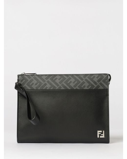 Fendi Gray Ff Squared Clutch for men