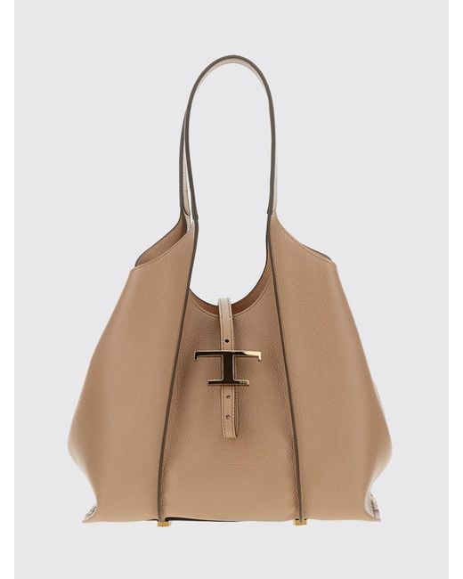 Tod's Natural Mini T Timeless Hammered Leather Bag