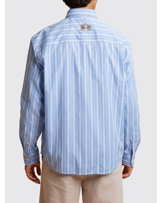 La Martina Blue Striped Long-Sleeved Cotton Shirt for men