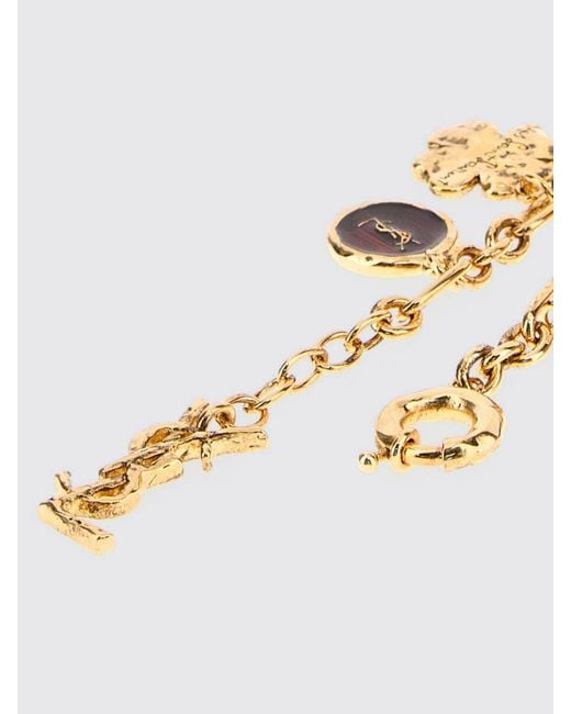 Saint Laurent White Brass Charm Bracelet With Ysl Monogram