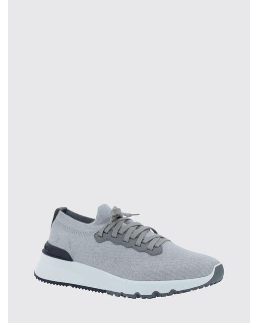 Brunello Cucinelli White Cotton Knit Sneakers for men