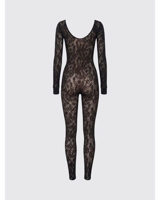 Wolford Black Slim Fit Lace Jumpsuit With Long Sleeves And Round Neck
