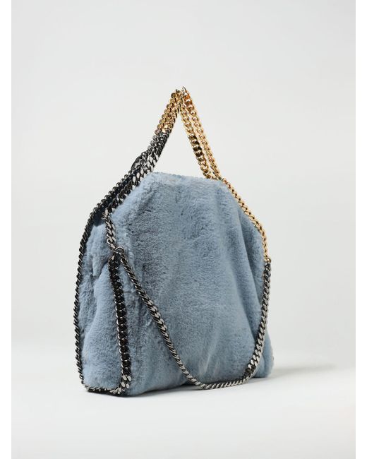 Stella McCartney Blue Falabella Bag In Synthetic Fur With Chain Link