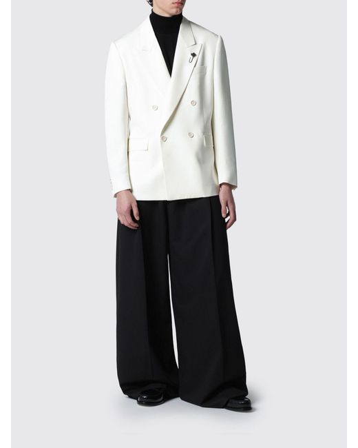 Lardini White Double-Breasted Viscose And Silk Blazer for men