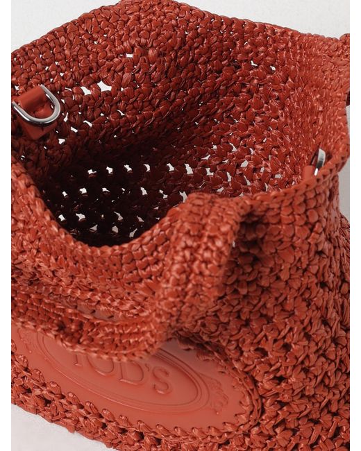 Tod's Red Crochet Raffia And Leather Bag