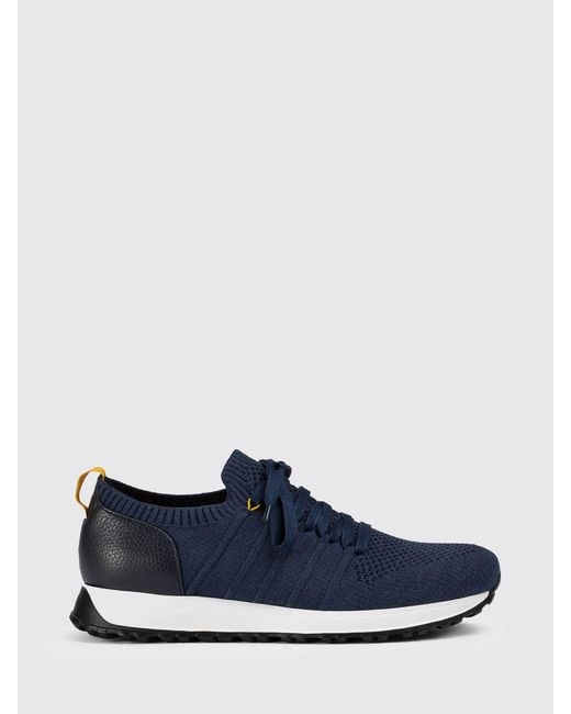 Doucal's Blue Crochet Knit And Leather Sneakers for men