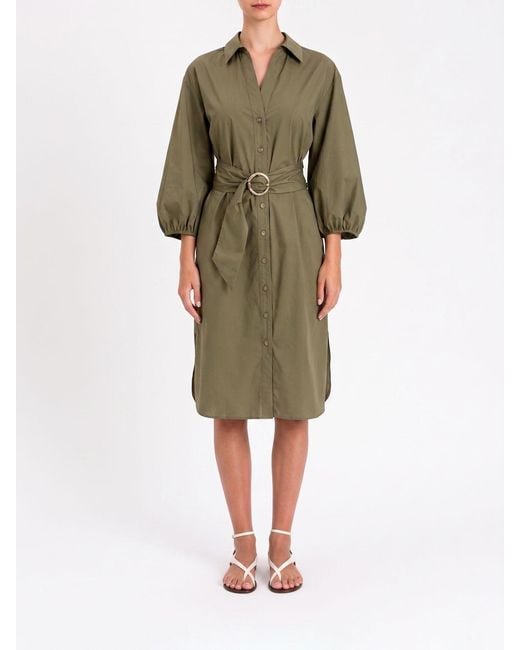 Twinset Green Cotton Midi Shirtdress With Puff Sleeves