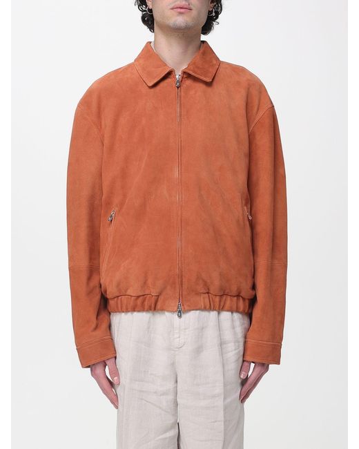 Brunello Cucinelli Orange Suede Calfskin Leather Jacket for men