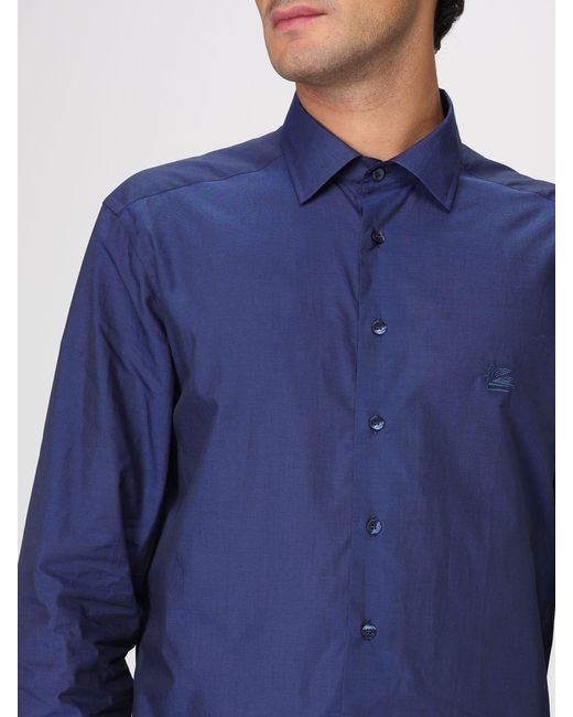 Etro Blue Cotton Poplin Shirt for men