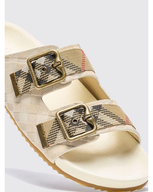 Burberry White Embossed Check Suede Sandal