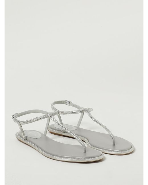 Rene Caovilla Natural Crystalembellished Flat Sandals