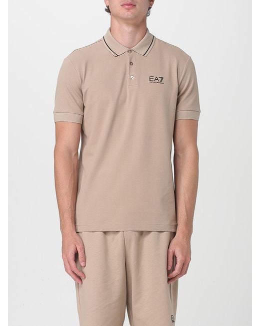 EA7 Natural Classic Fit Pique Polo Shirt With Short Sleeves for men