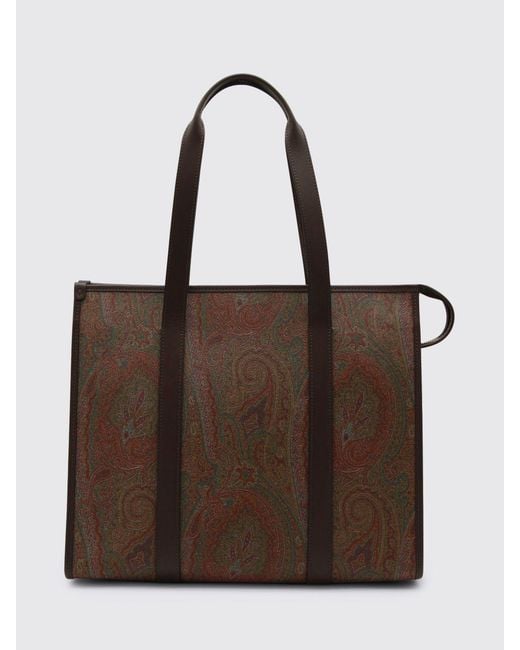 Etro Brown Coated Cotton And Leather Bag With Paisley Print for men
